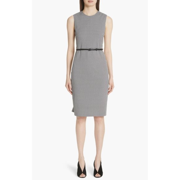 Max Mara Destin Black White Gray Checkered Jacquard Midi Sheath Dress sz 12 - Picture 3 of 9